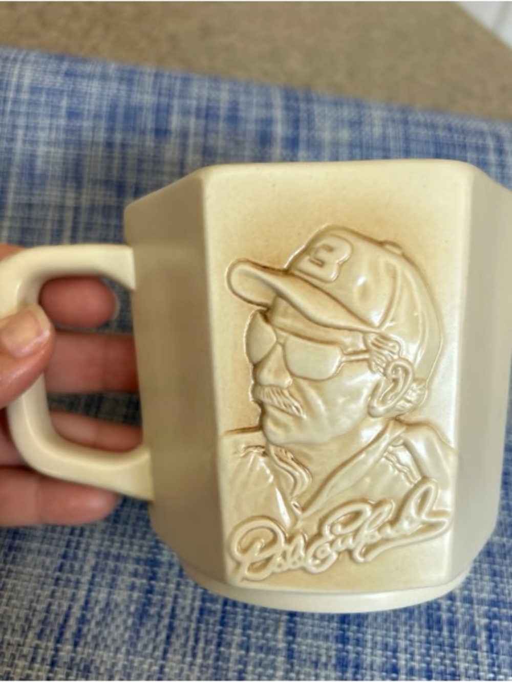 Beige Embossed Character Ceramic Mug with Sculpted Relief